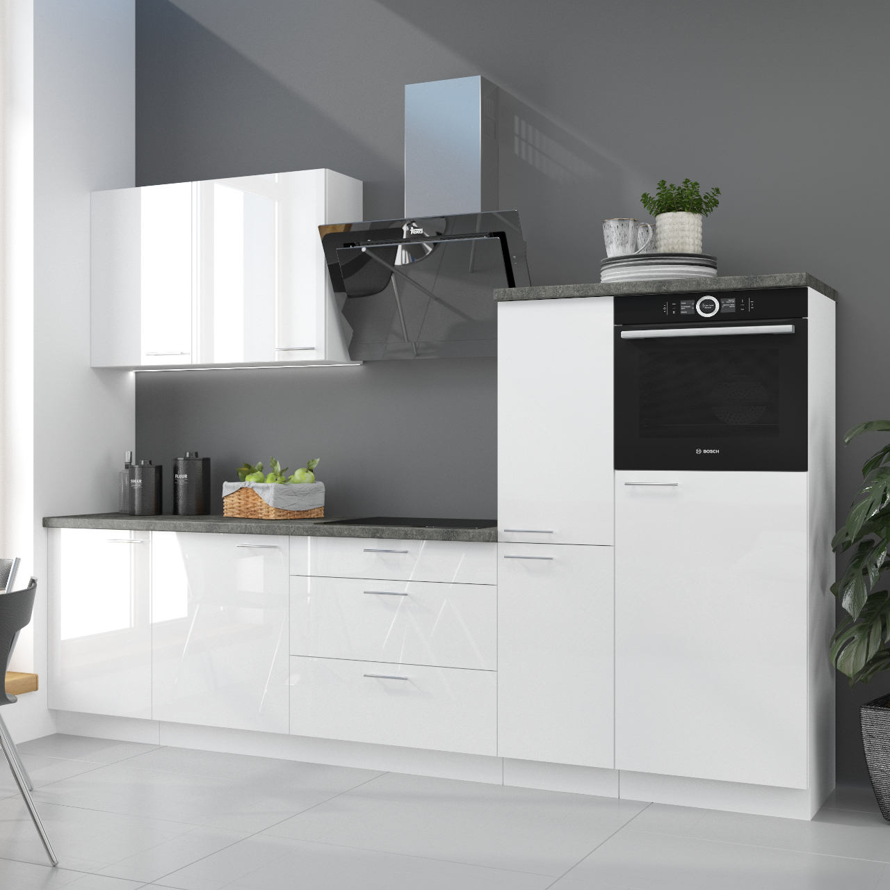 Küchenschrank für Einbau-Kühlschrank 60 LARA 26 weiß hochglanz