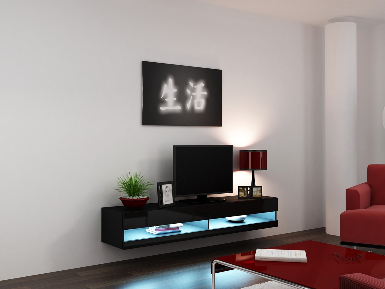 TV Lowboard 180 VIGO NEW VG9D schwarz / schwarz hochglanz