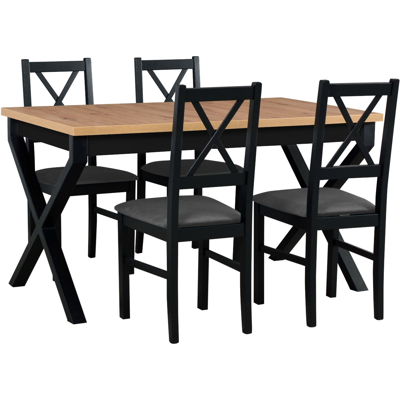 Tisch IKON 1 wotan laminat / schwarz + Stühle NILO 10 (4Stk.) schwarz / 28B