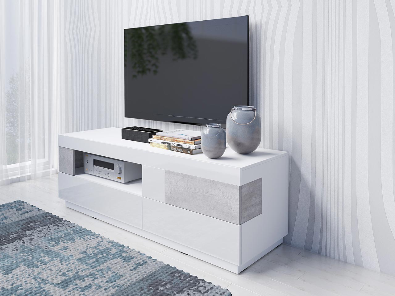 TV Lowboard SILKE SE41 weiß hochglanz / beton