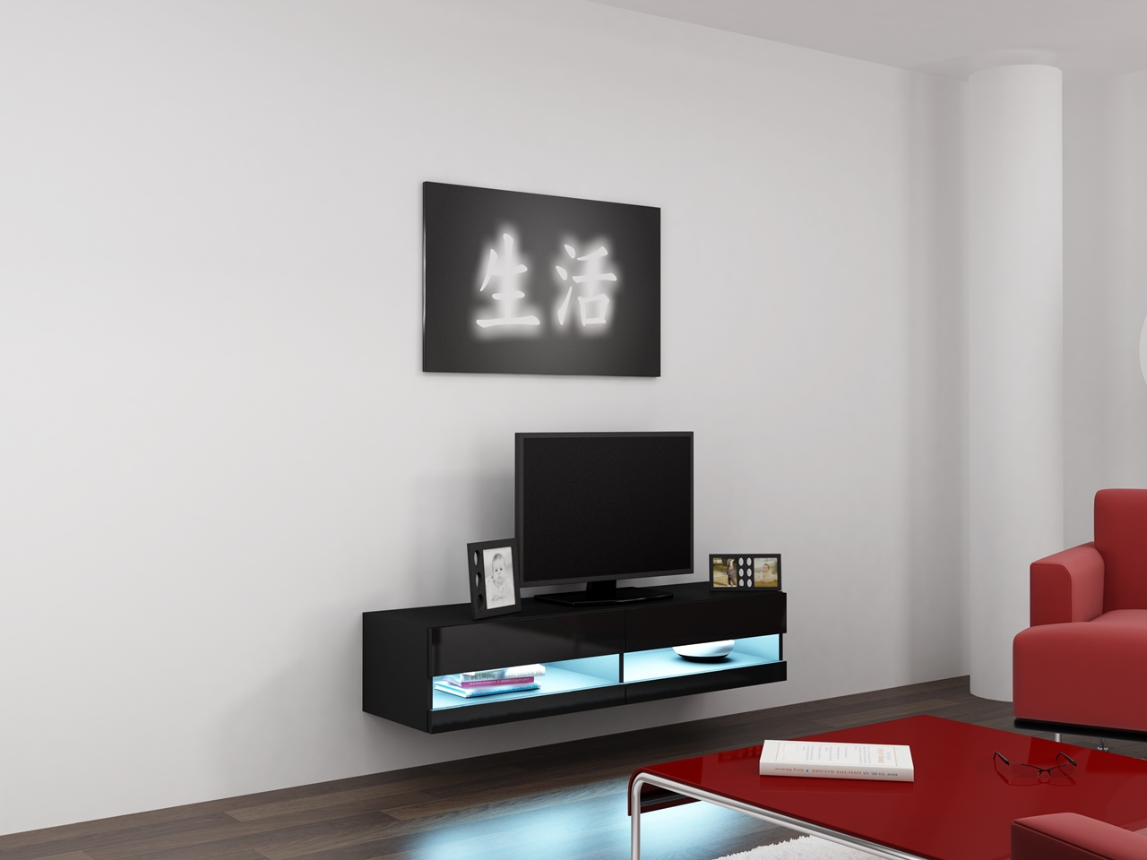 TV Lowboard 140 VIGO NEW VG12D schwarz / schwarz hochglanz