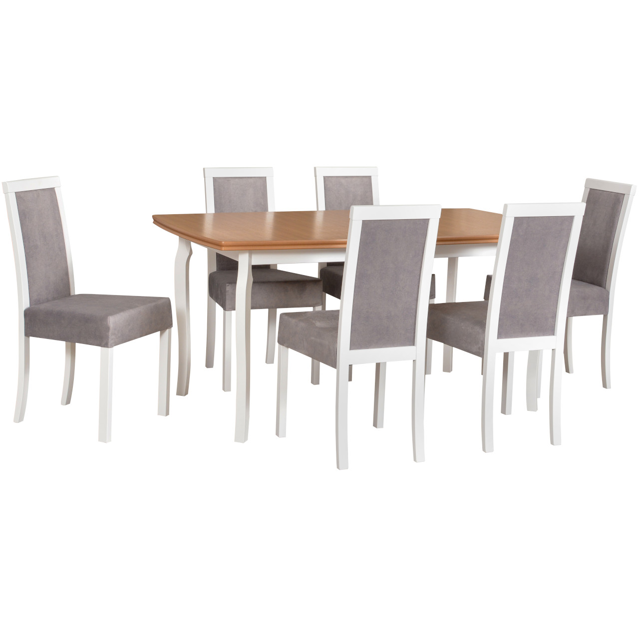 Tisch KENT 1 Eichenfurnier / weiß + Stühle ROMA 3 (6Stk.) weiß / 20B