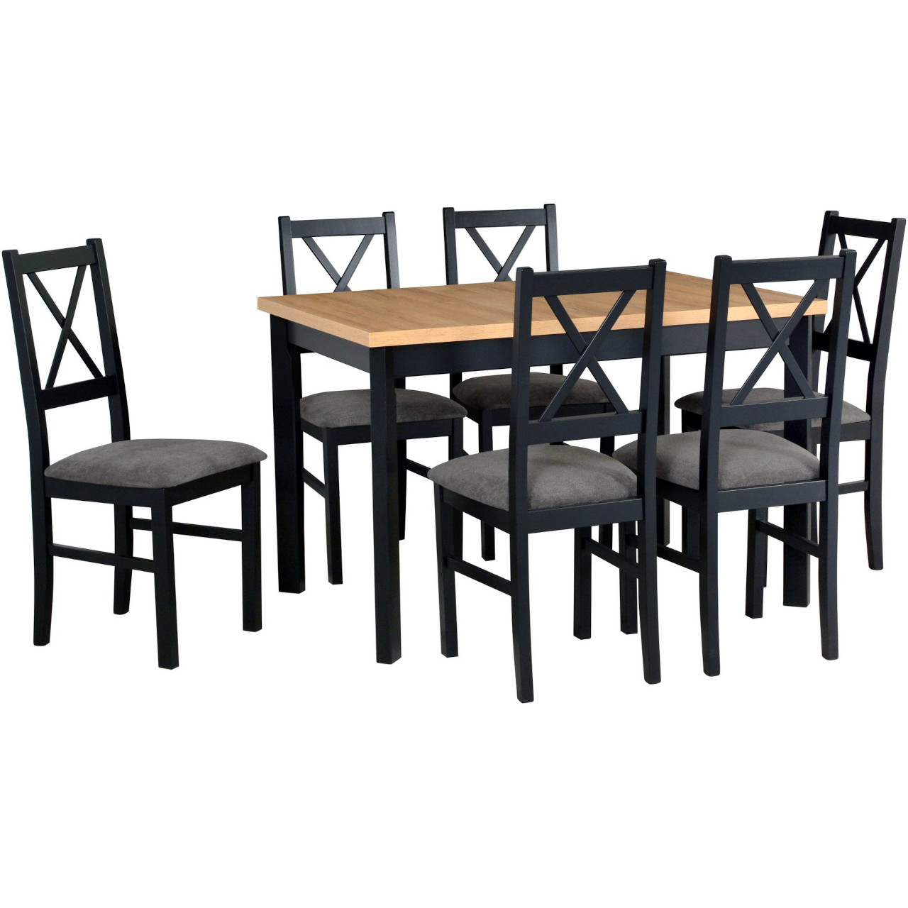 Tisch MAX 5 P grandson laminat / schwarz + Stühle NILO 10 (6Stk.) schwarz / 15B