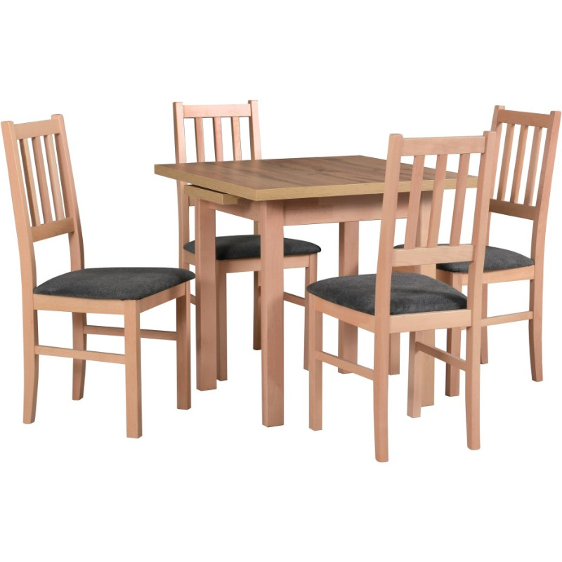 Tisch MAX 7 wotan laminat / buche + Stühle BOS 4 (4Stk.) buche / 16B