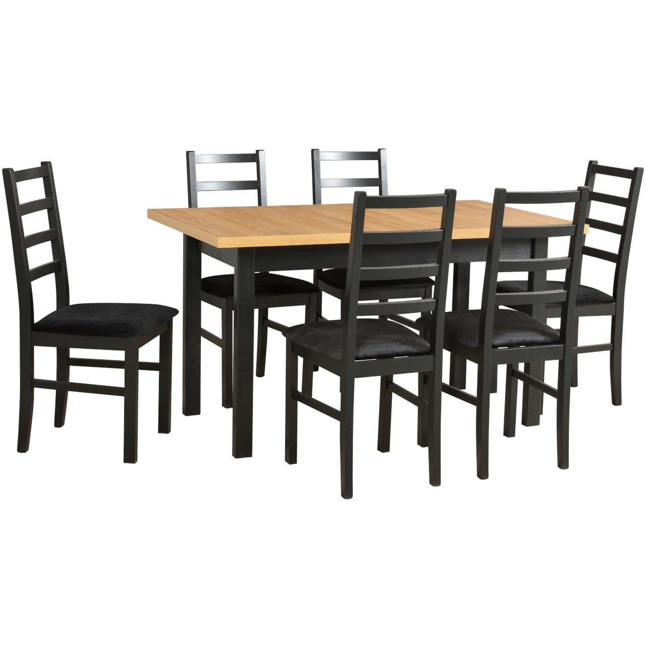 Tisch MODENA 1 XL grandson laminat / schwarz + Stühle NILO 8 (6Stk.) schwarz / 29B