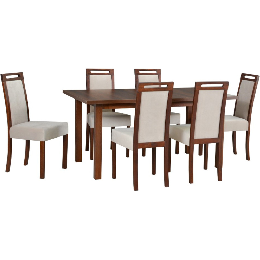 Tisch MODENA 2 XL wotan laminat / weiß + Stühle ROMA 5 (6Stk.) weiß / 29B