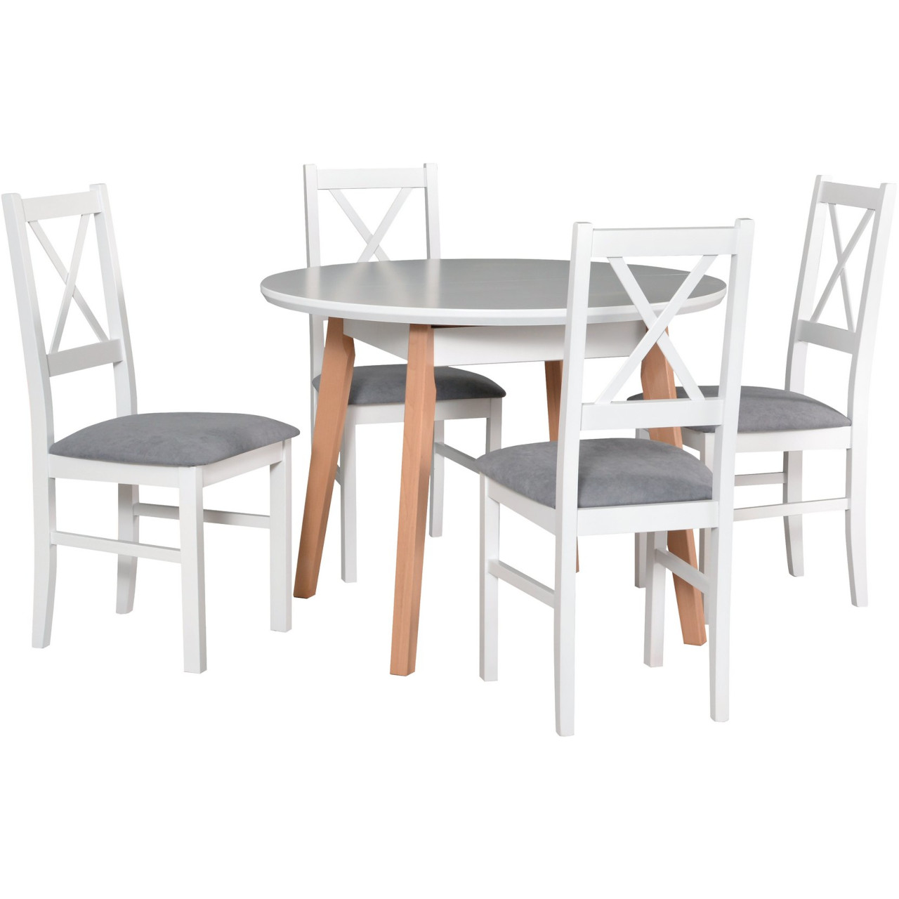Tisch OSLO 4 MDF weiß / buche + Stühle NILO 10 (4Stk.) weiß / 1B