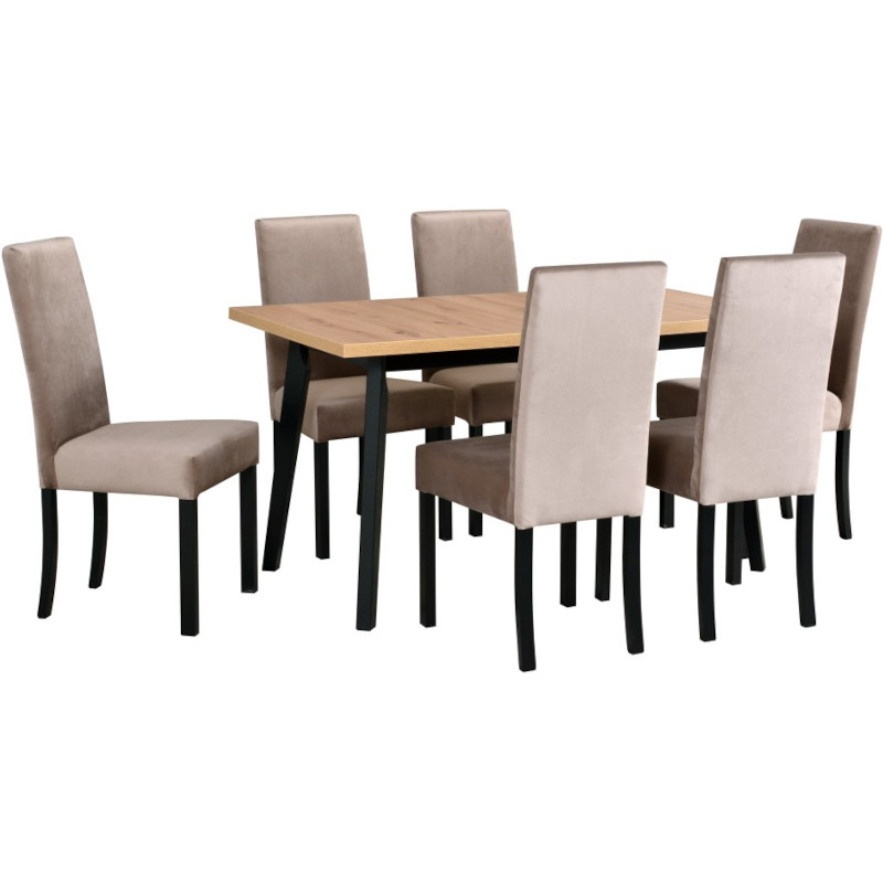 Tisch OSLO 5 artisan laminat + Stühle ROMA 2 (6Stk.) artisan / 27B