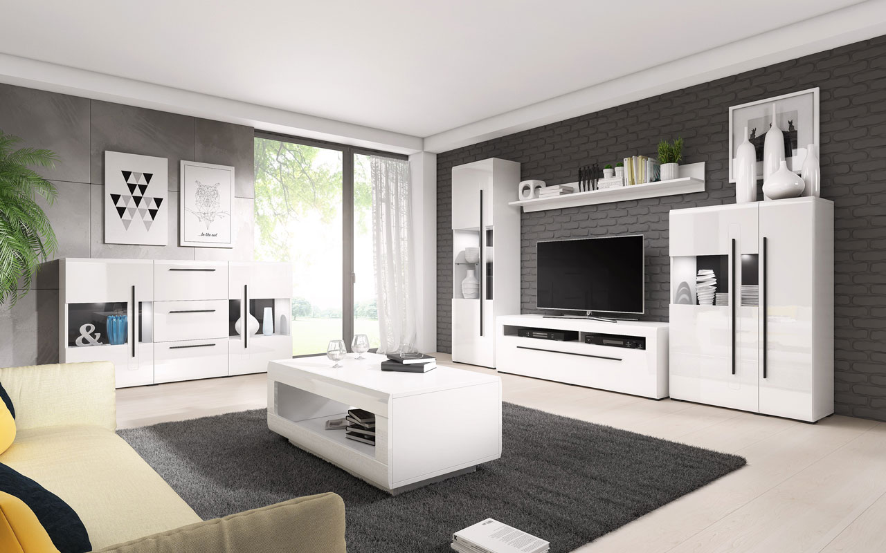 Wohnzimmer-Set TULSA 1 weiß / weiß hochglanz