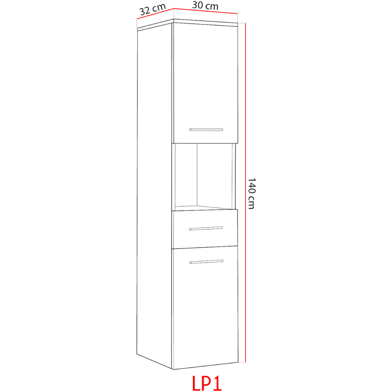 Badezimmer-Hochschrank LUPO LP1 weiß / Schwarz hochglanz SONDERANGEBOT