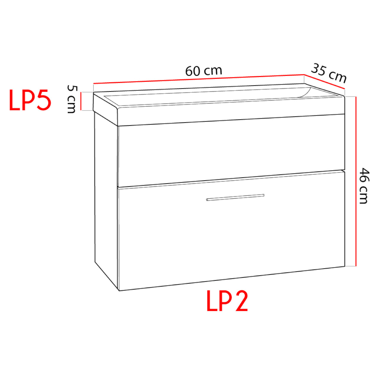 Waschbeckenschrank LUPO LP2 weiß / Schwarz hochglanz SONDERANGEBOT