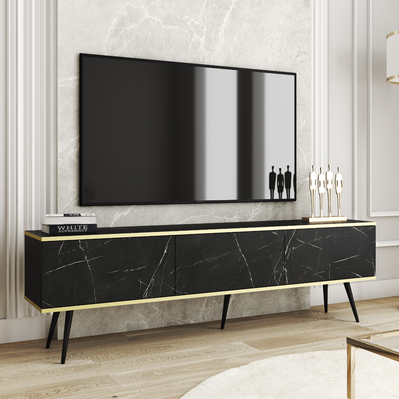 TV Lowboard ARA 175 schwarz marmor