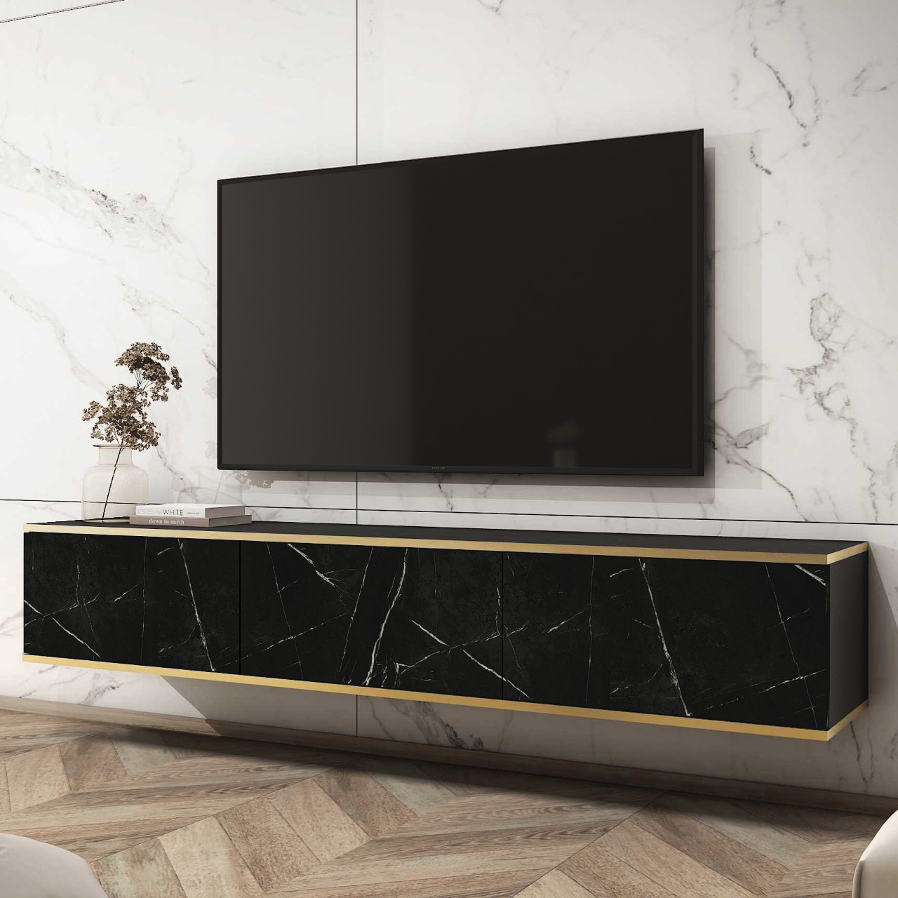TV Lowboard ARA 175 schwarz marmor